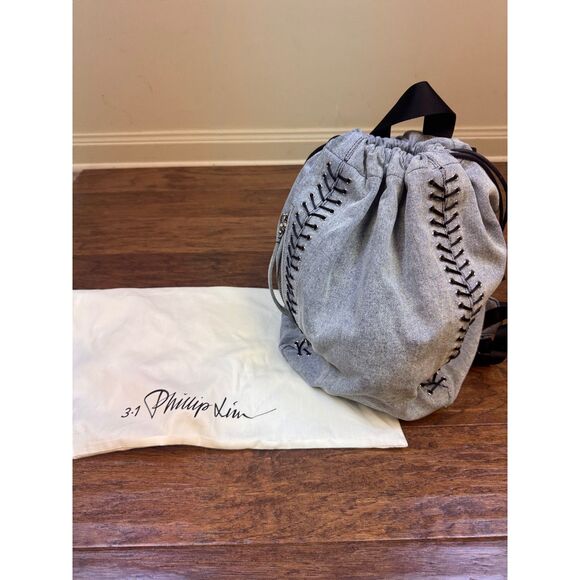 3.1 PHILLIP LIM Go-Go Medium Lace Up Knapsack Washed Light Blue Denim - Picture 2 of 15